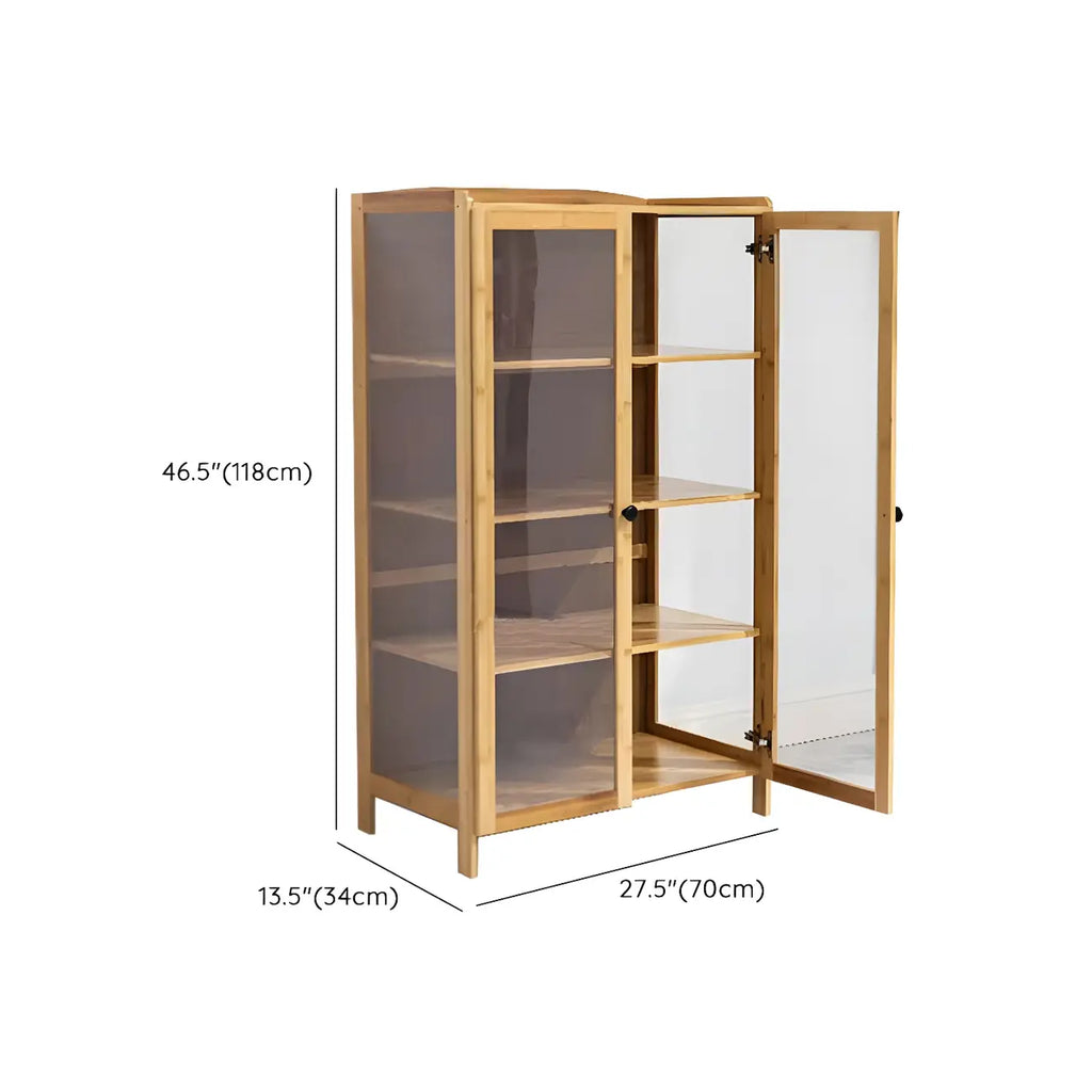 Adjustable Brown Bamboo Display Cabinet with Glass Door