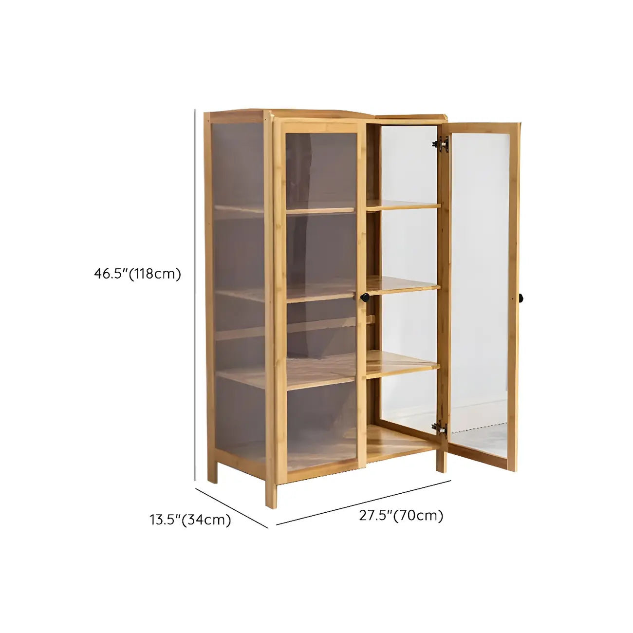 Adjustable Brown Bamboo Display Cabinet with Glass Door