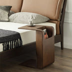 Convertible C-Shaped Walnut Wood Side Table with Storage