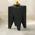 Natural Square Pine Wood Short End Table with Abstract Base