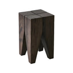 Natural Square Pine Wood Short End Table with Abstract Base