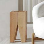 Natural Square Pine Wood Short End Table with Abstract Base