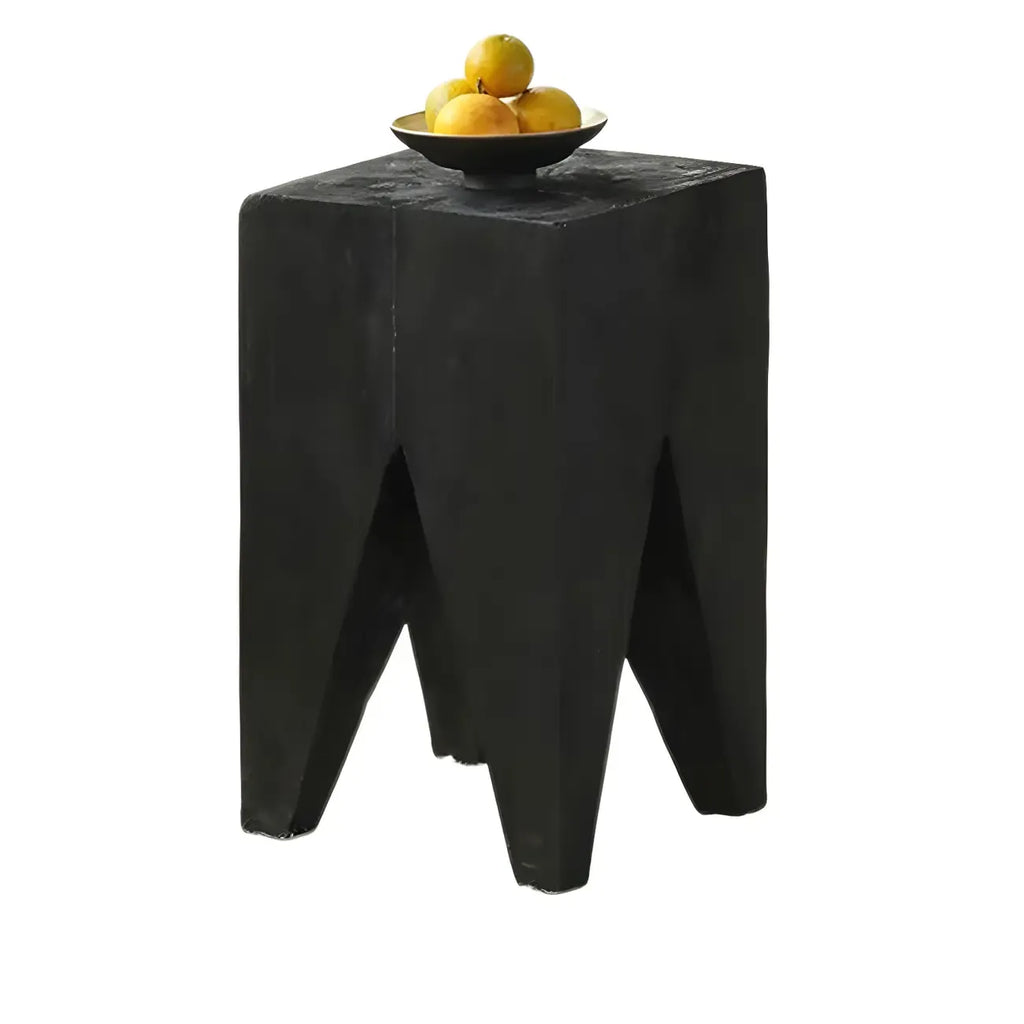 Natural Square Pine Wood Short End Table with Abstract Base