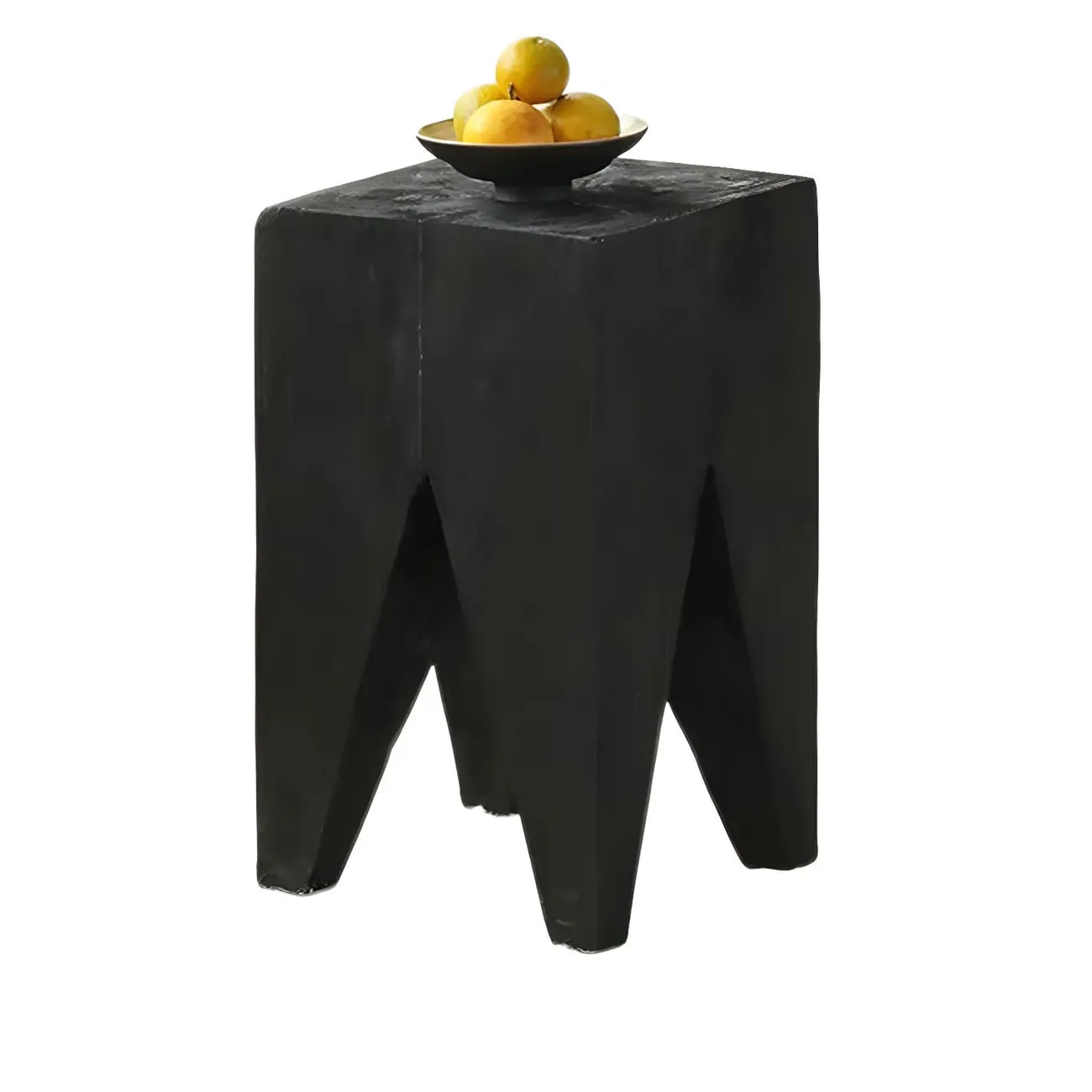Natural Square Pine Wood Short End Table with Abstract Base