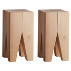 Natural Square Pine Wood Short End Table with Abstract Base