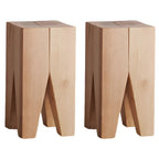 Natural Square Pine Wood Short End Table with Abstract Base