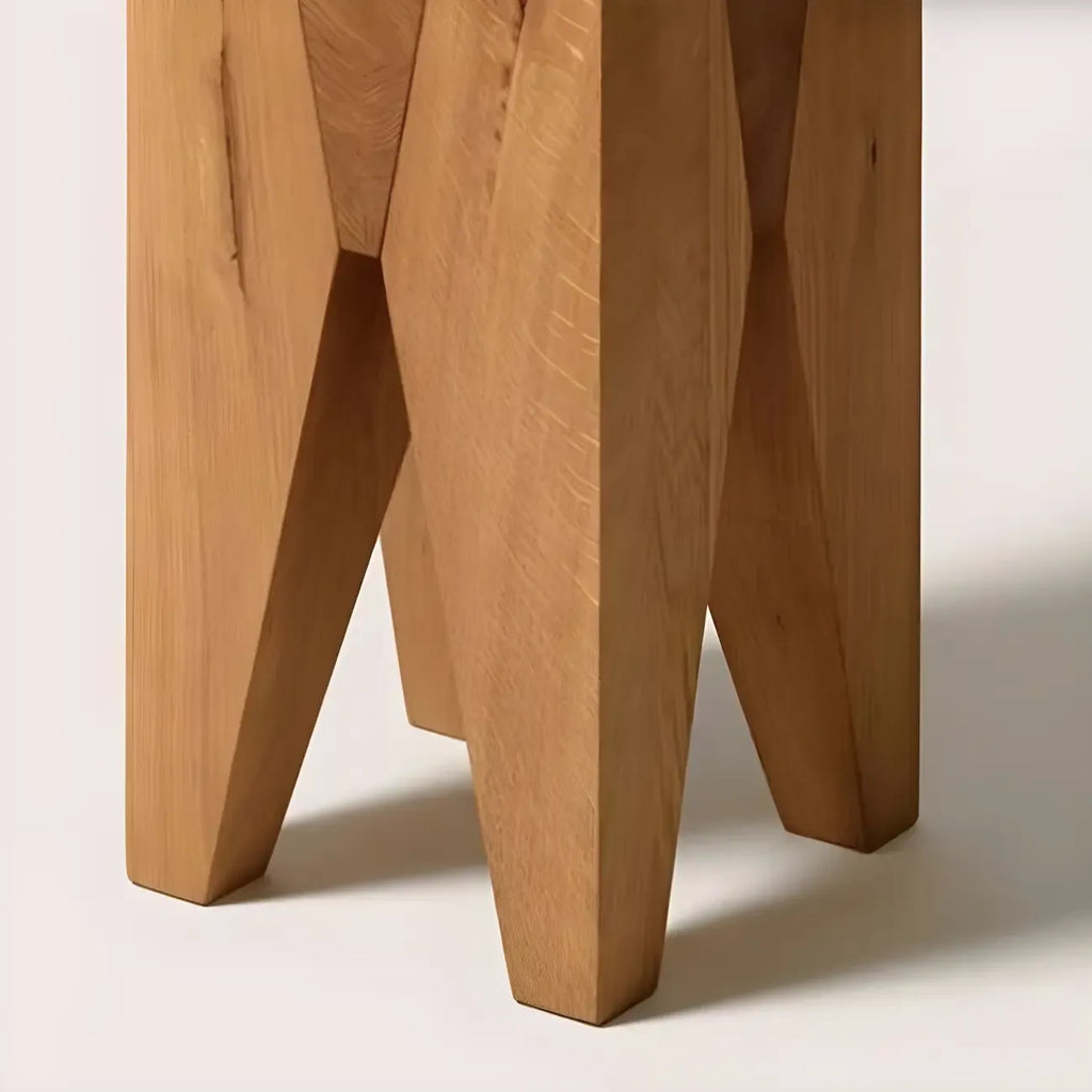 Natural Square Pine Wood Short End Table with Abstract Base