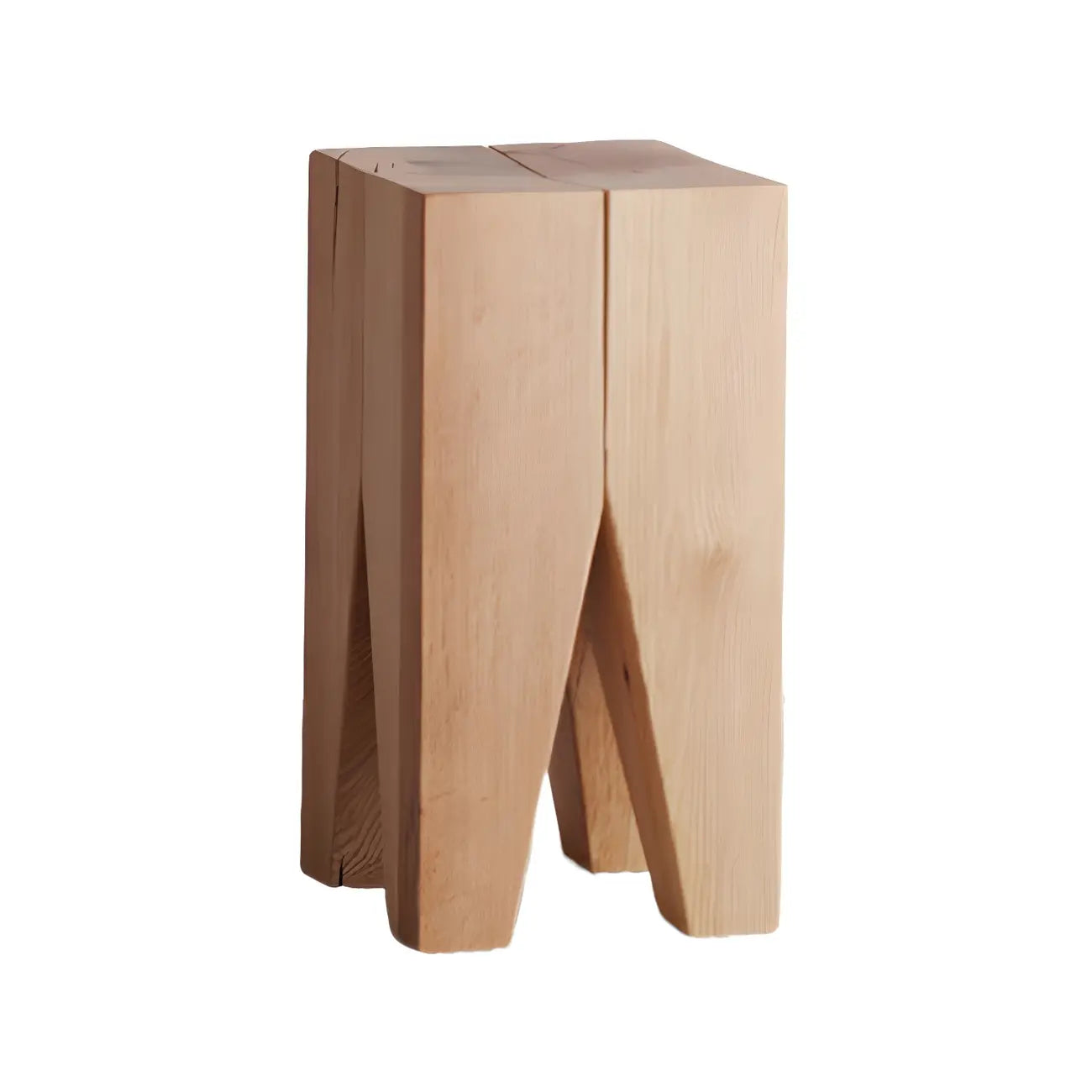 Natural Square Pine Wood Short End Table with Abstract Base