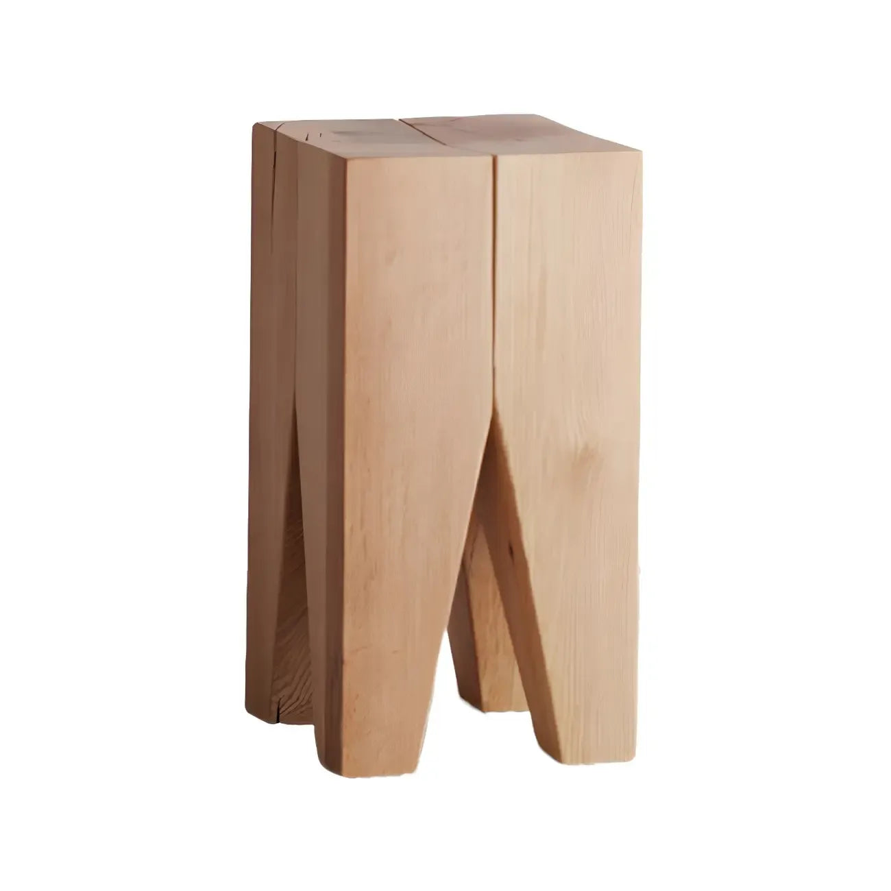 Natural Square Pine Wood Short End Table with Abstract Base