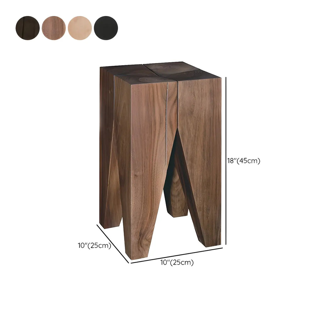 Natural Square Pine Wood Short End Table with Abstract Base