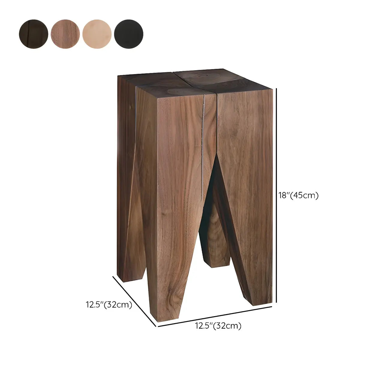 Natural Square Pine Wood Short End Table with Abstract Base