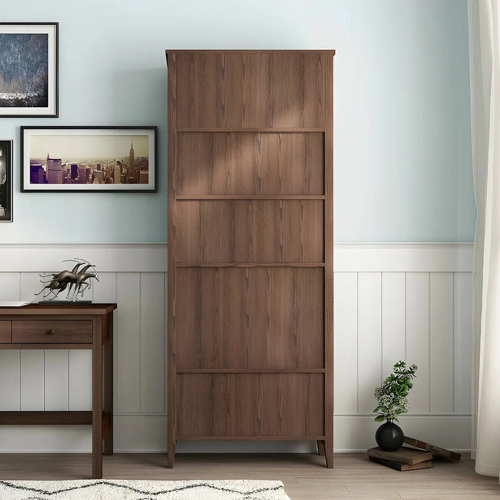 Modern Wooden Bookcase with Adjustable Shelves and Drawers