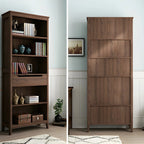 Modern Wooden Bookcase with Adjustable Shelves and Drawers