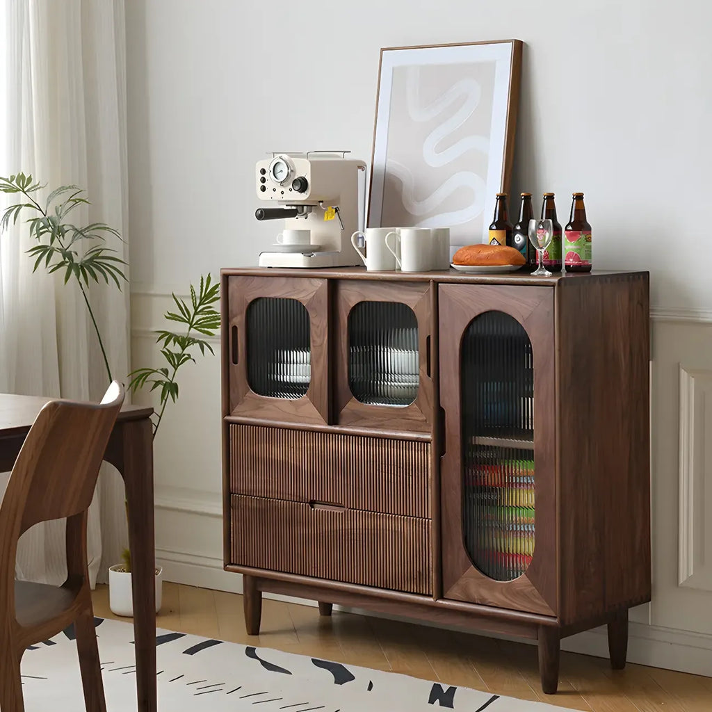 Walnut Wood Bottom Drawer Adjustable China Cabinet