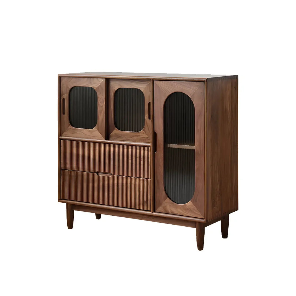 Walnut Wood Bottom Drawer Adjustable China Cabinet