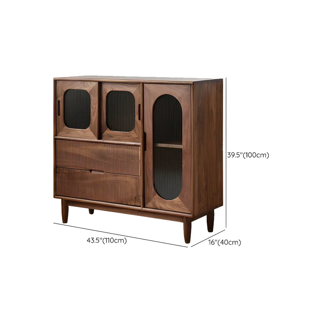 Walnut Wood Bottom Drawer Adjustable China Cabinet