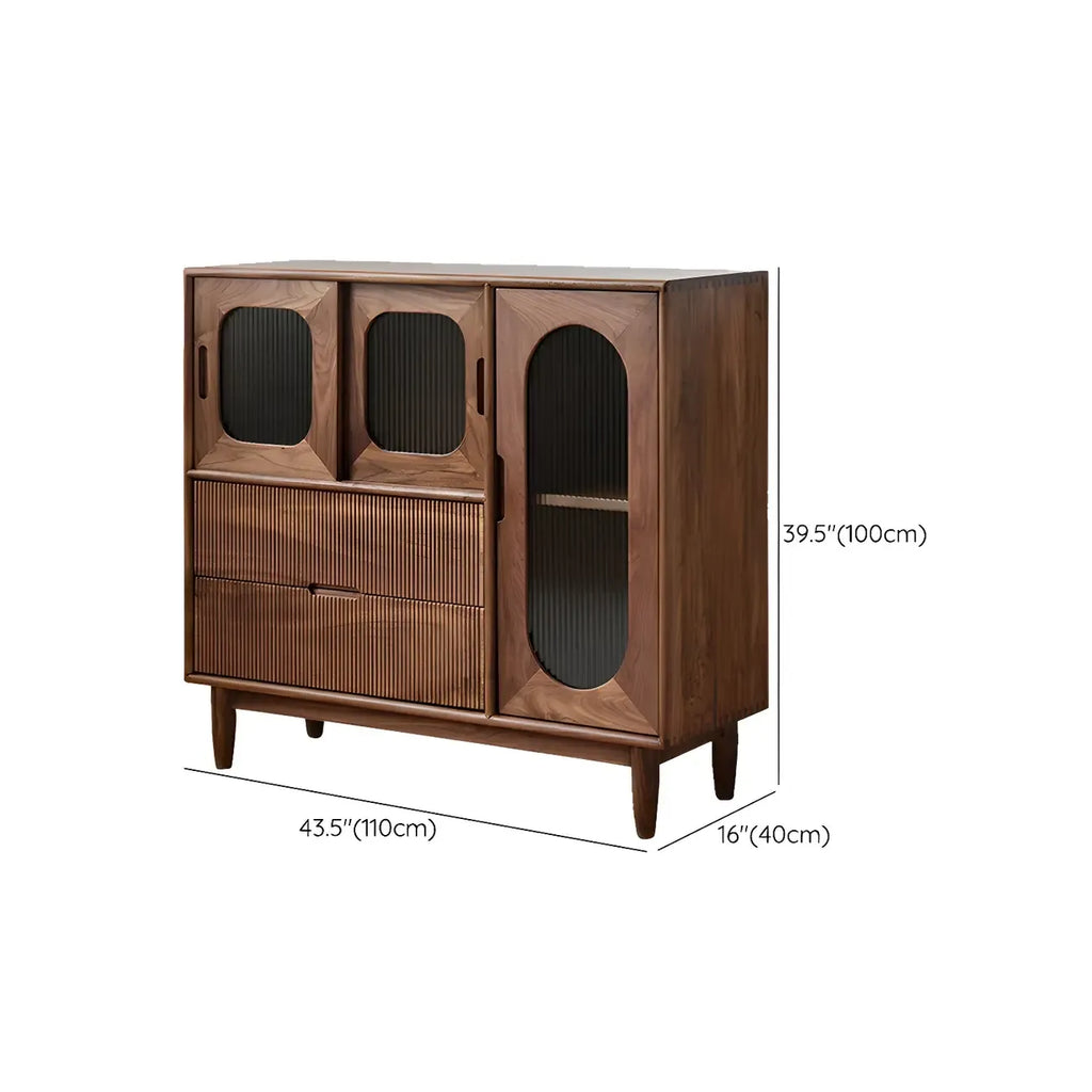 Walnut Wood Bottom Drawer Adjustable China Cabinet