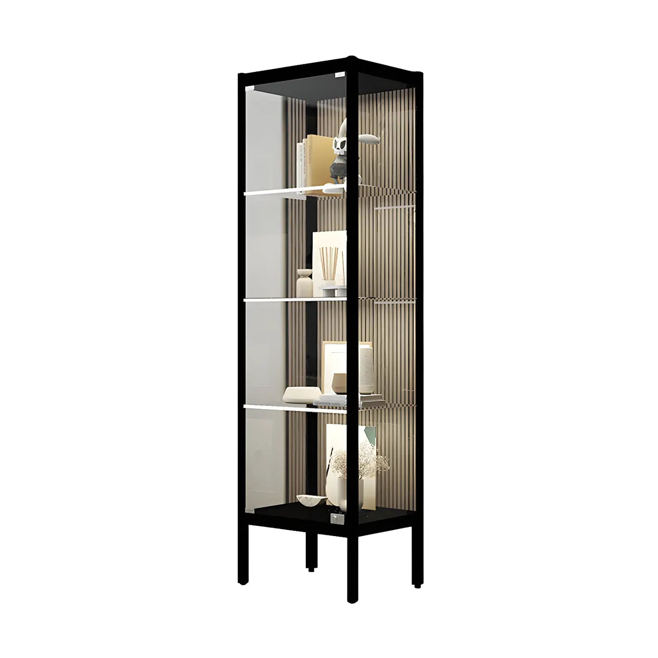 Adjustable Shelves Black Metal Glass Doors Display Cabinet