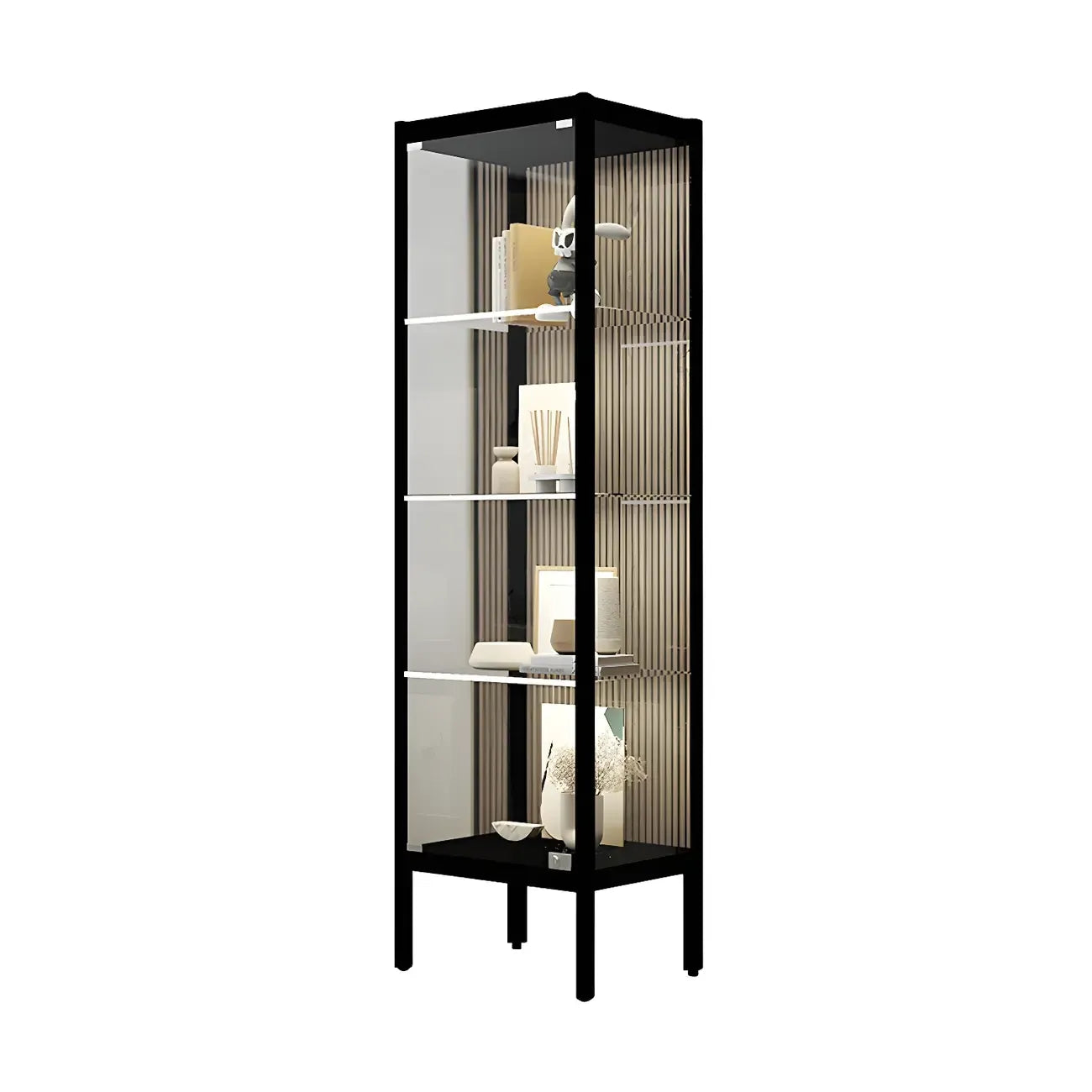 Adjustable Shelves Black Metal Glass Doors Display Cabinet