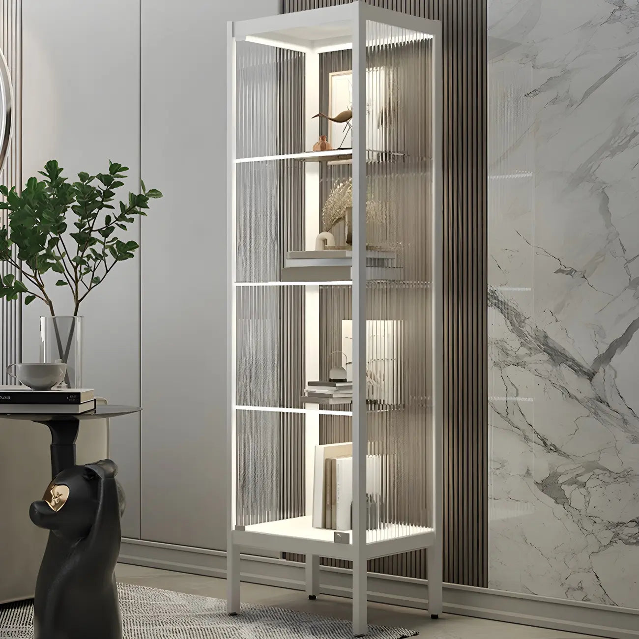 Adjustable Shelves Black Metal Glass Doors Display Cabinet