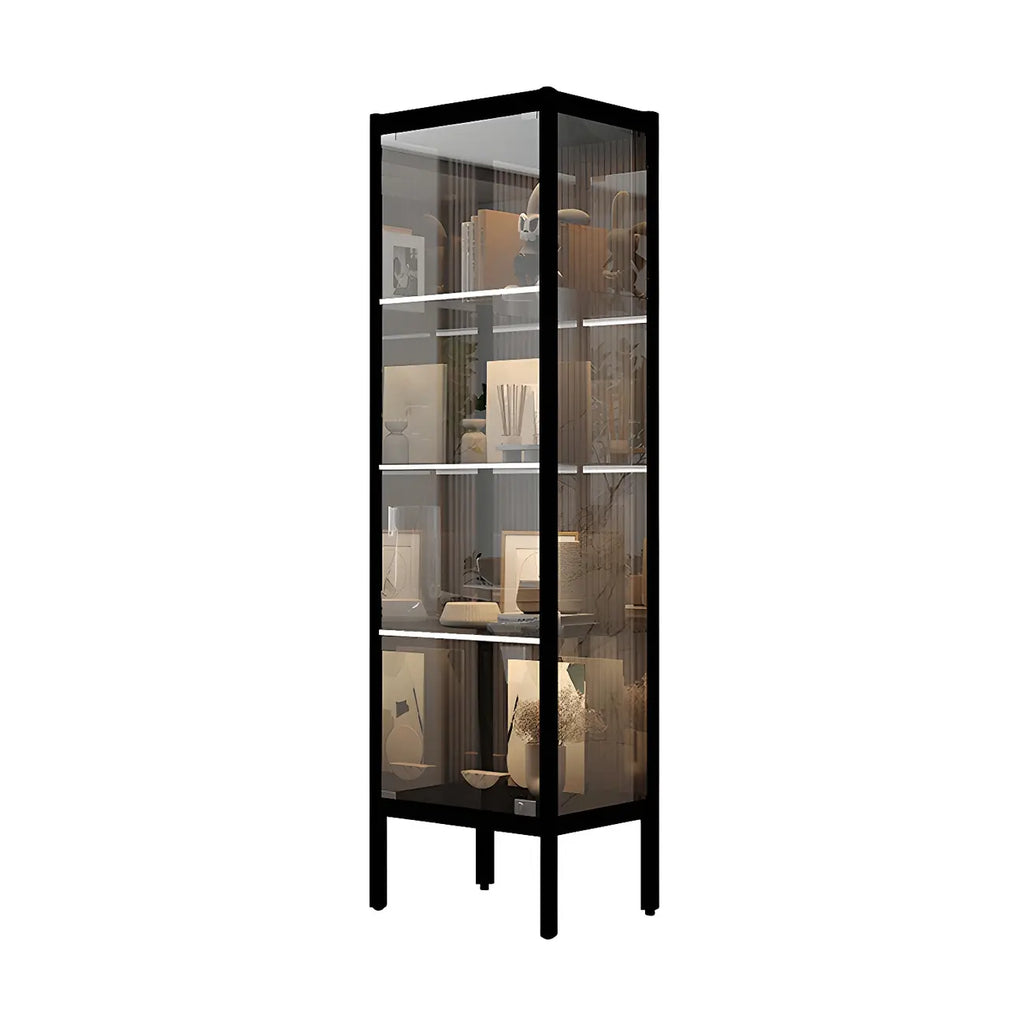 Adjustable Shelves Black Metal Glass Doors Display Cabinet