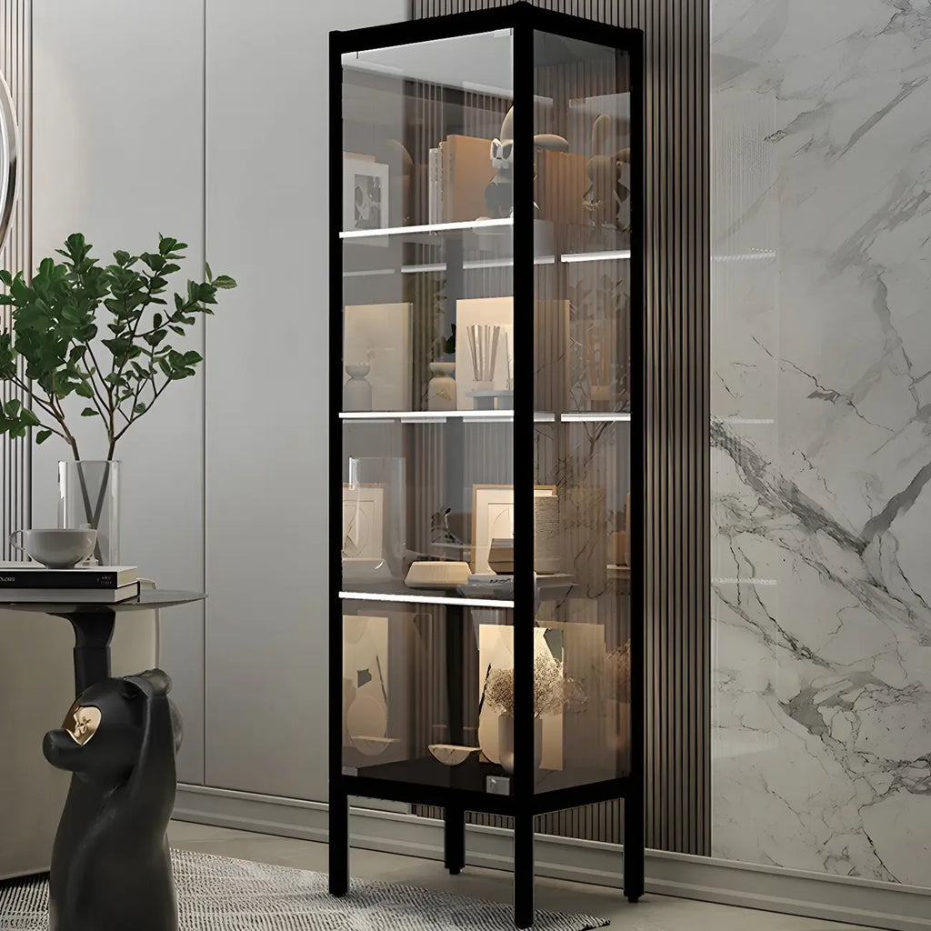 Adjustable Shelves Black Metal Glass Doors Display Cabinet