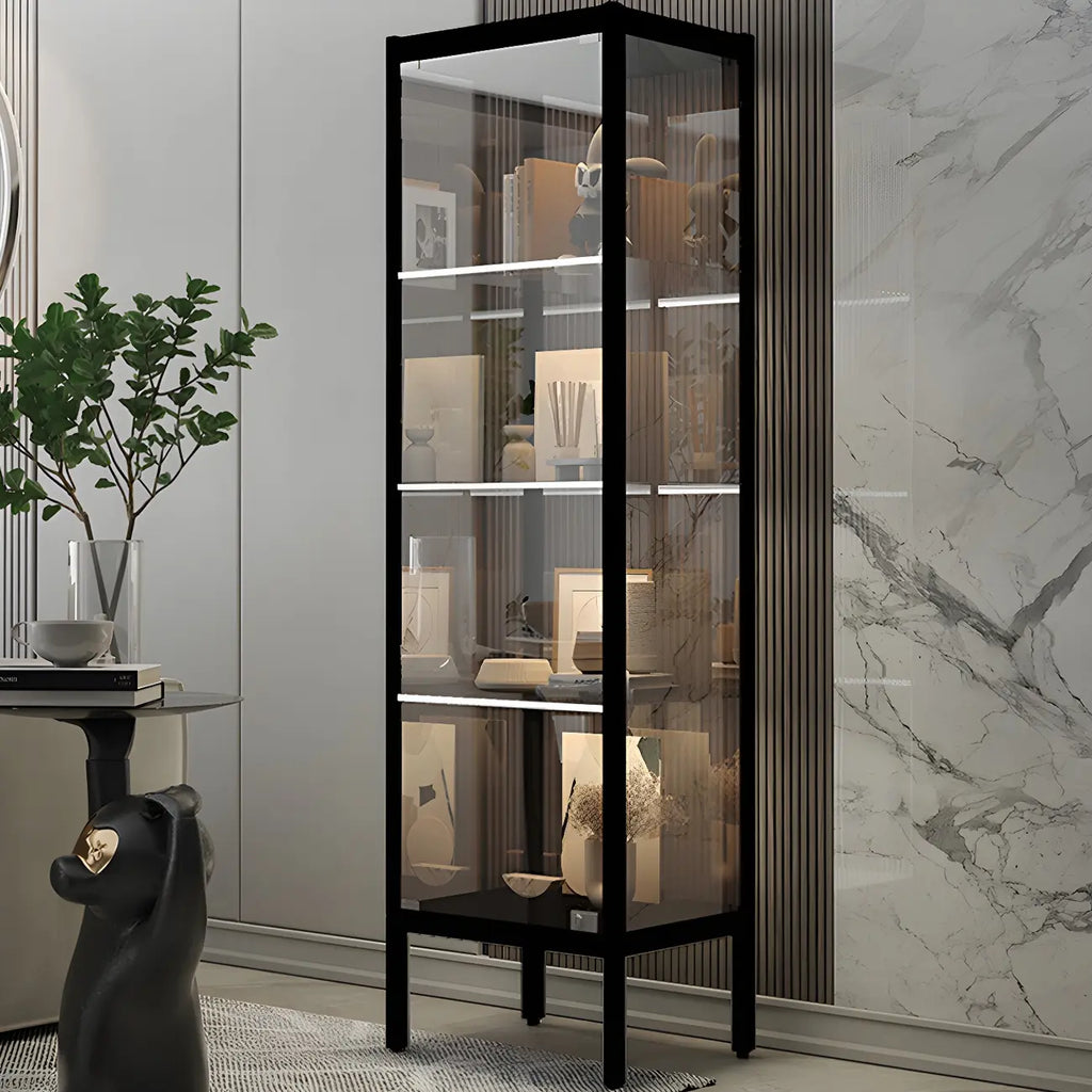 Adjustable Shelves Black Metal Glass Doors Display Cabinet