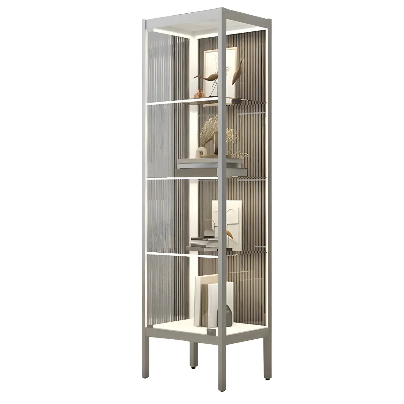 Adjustable Shelves Black Metal Glass Doors Display Cabinet