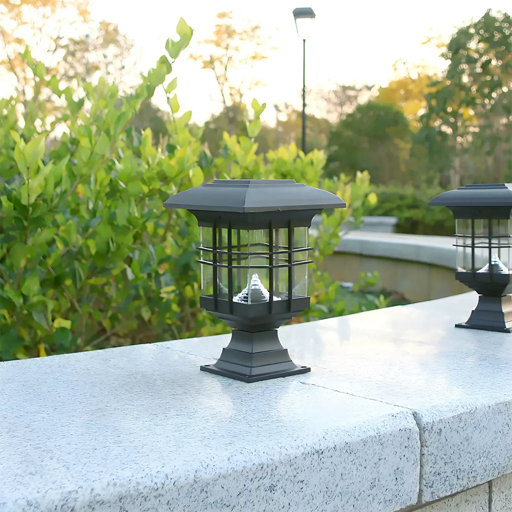 Black Clear Rectangle Solar Outdoor Post Lights