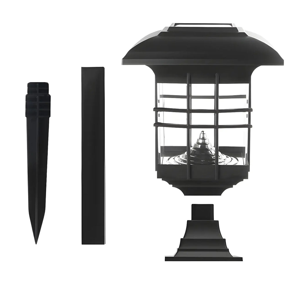 Black Clear Rectangle Solar Outdoor Post Lights