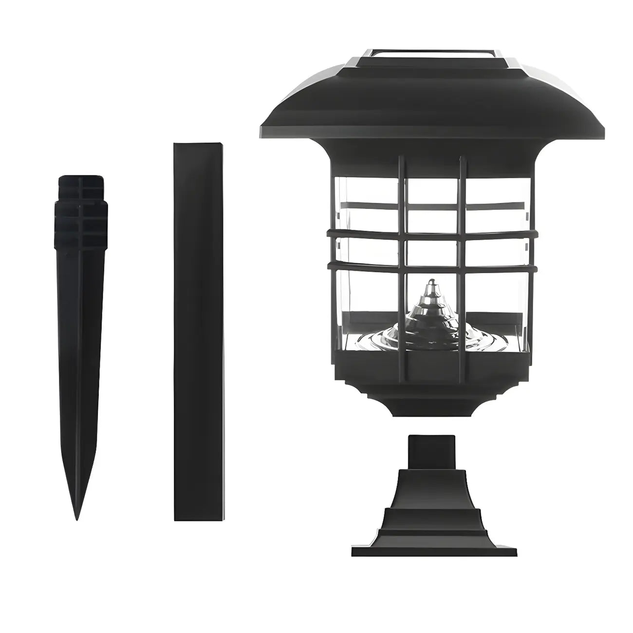 Black Clear Rectangle Solar Outdoor Post Lights