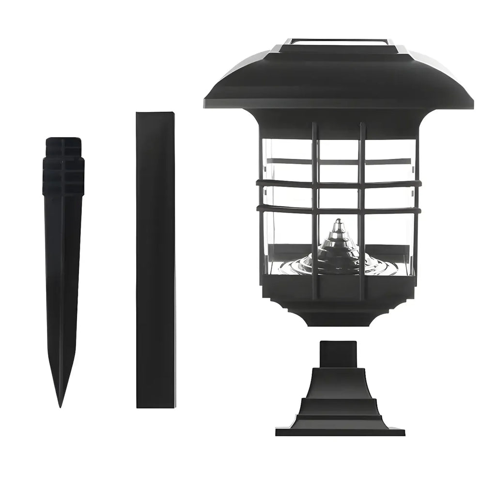 Black Clear Rectangle Solar Outdoor Post Lights