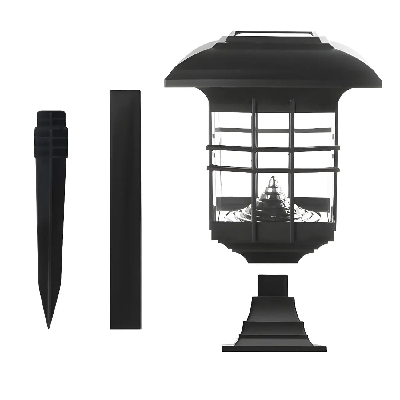 Black Clear Rectangle Solar Outdoor Post Lights