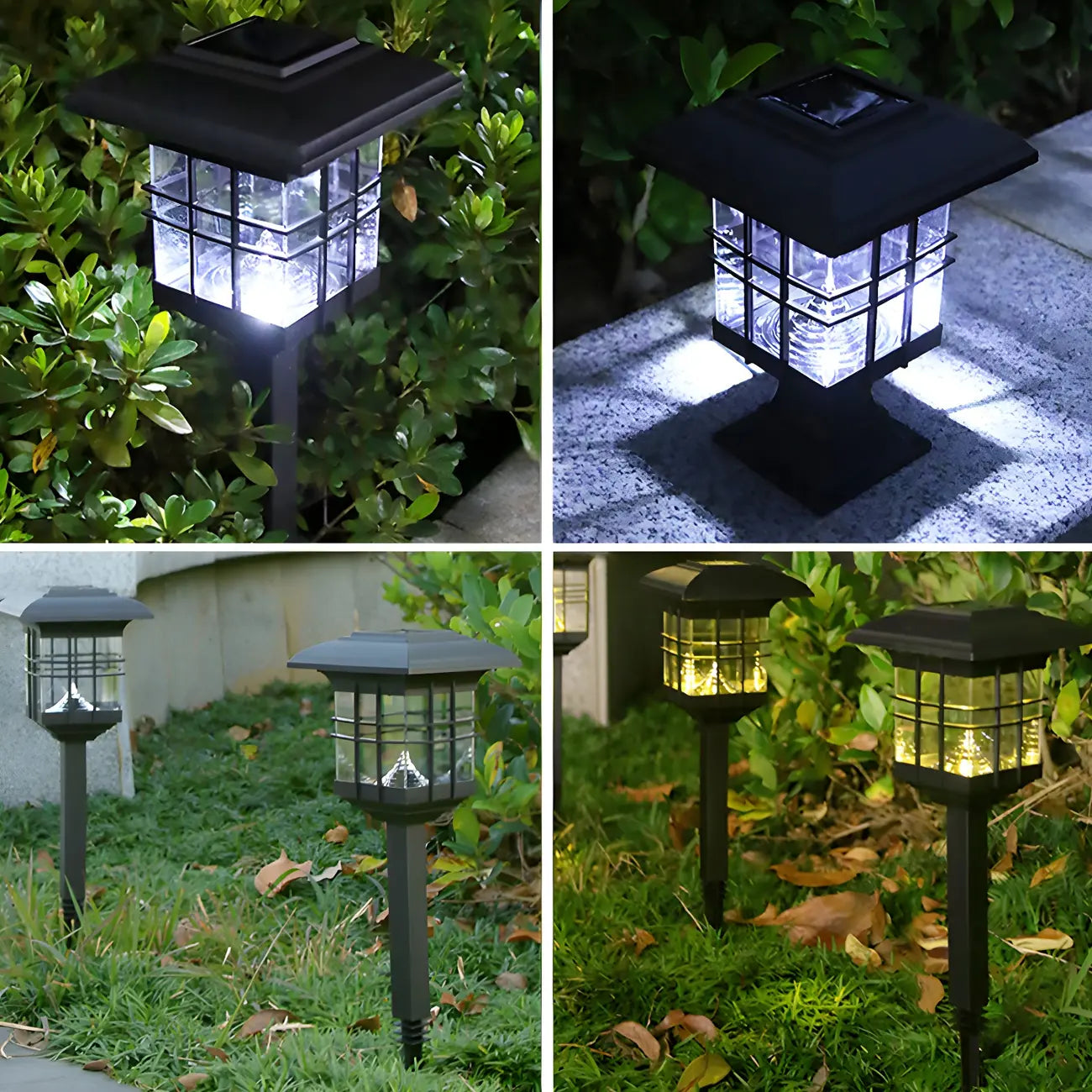 Black Clear Rectangle Solar Outdoor Post Lights