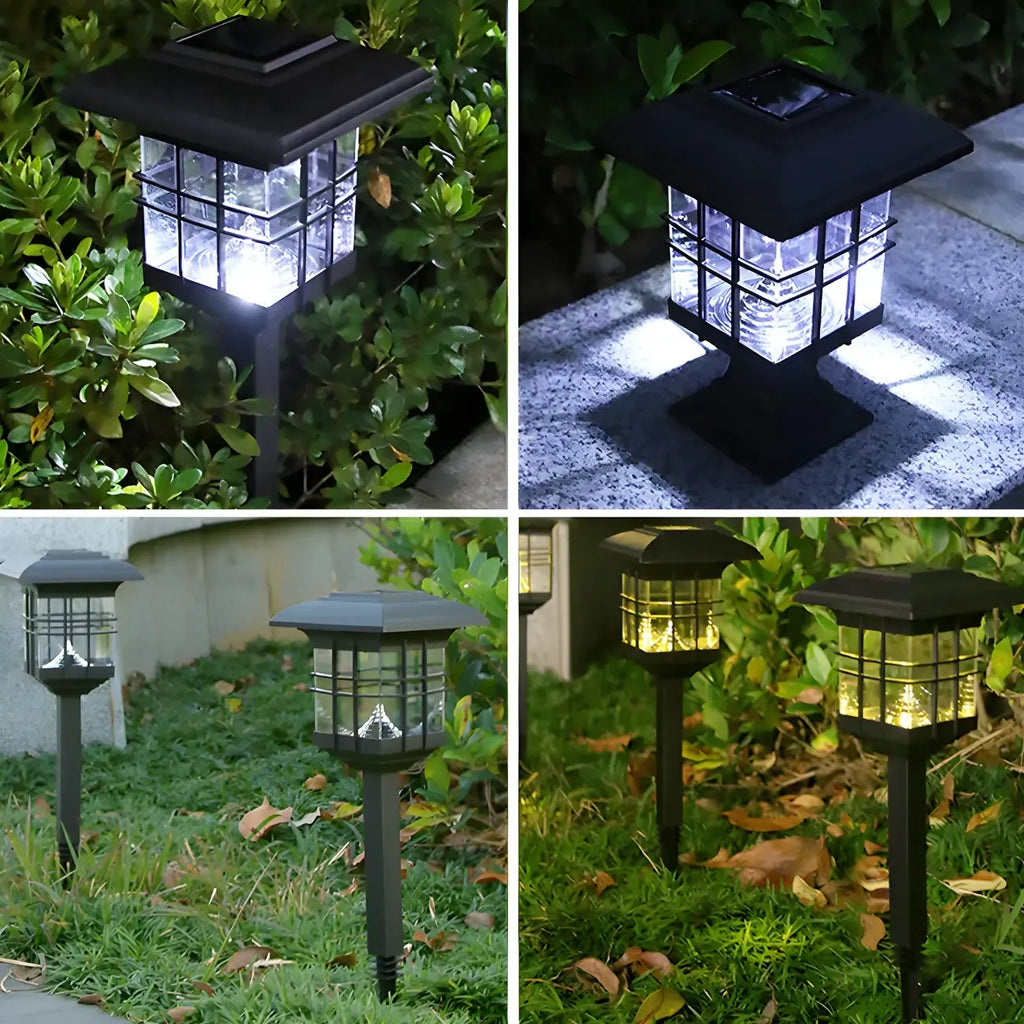 Black Clear Rectangle Solar Outdoor Post Lights