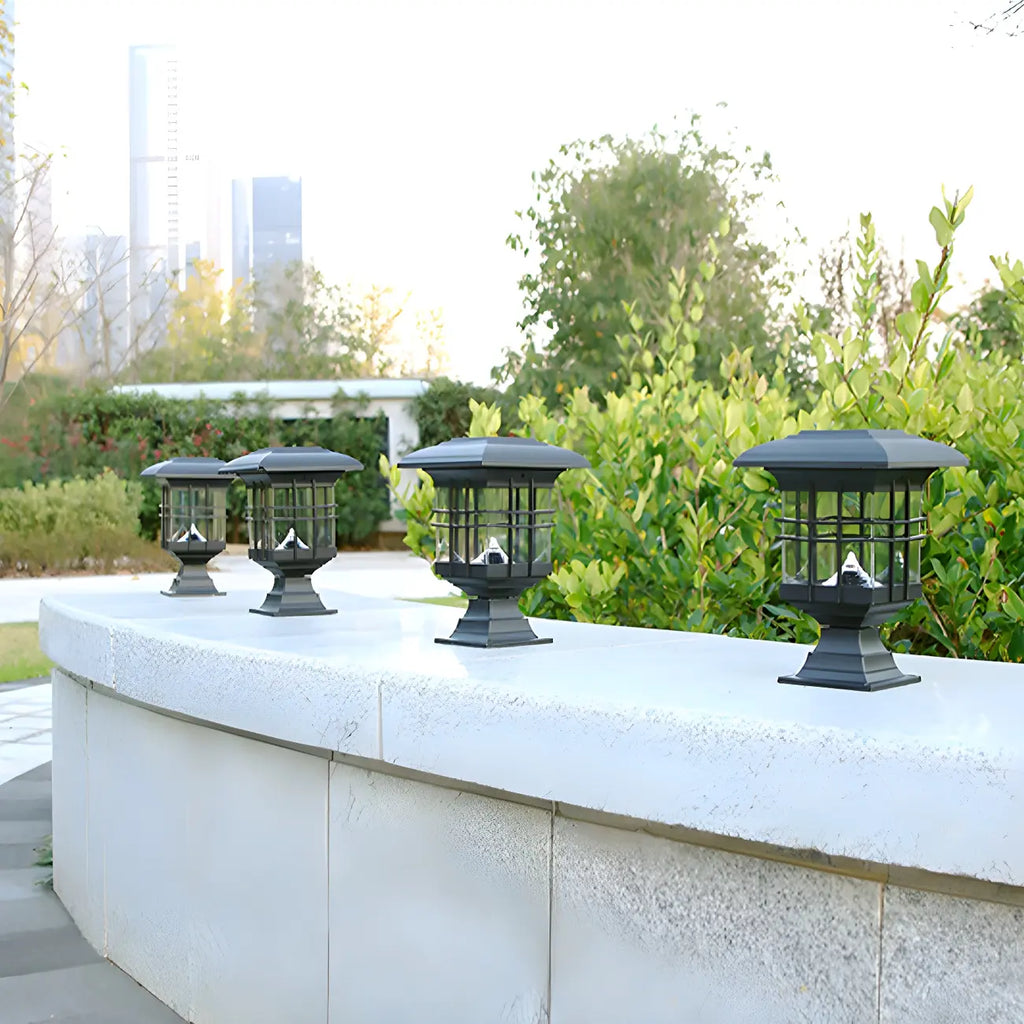 Black Clear Rectangle Solar Outdoor Post Lights