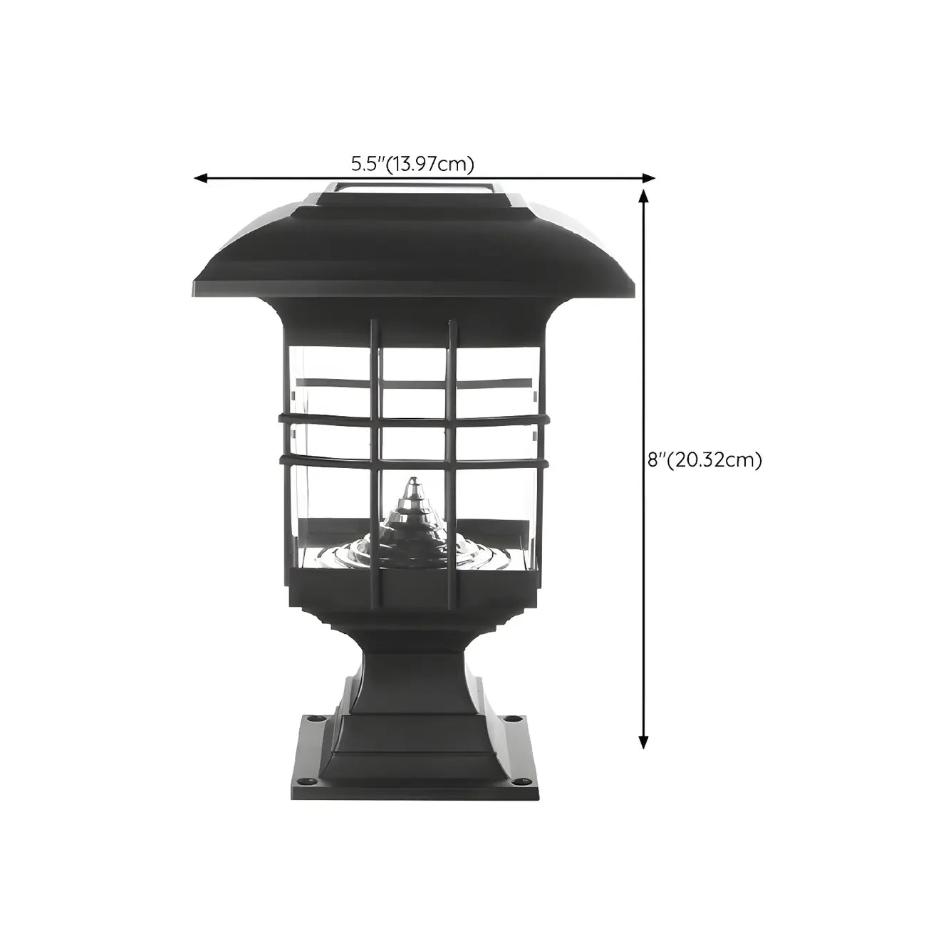 Black Clear Rectangle Solar Outdoor Post Lights