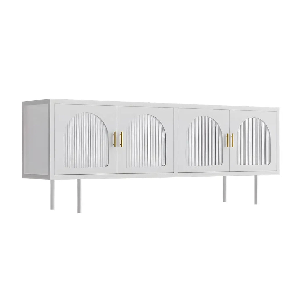 63 White Metal Arched Glass Door TV Stand with Cabinet