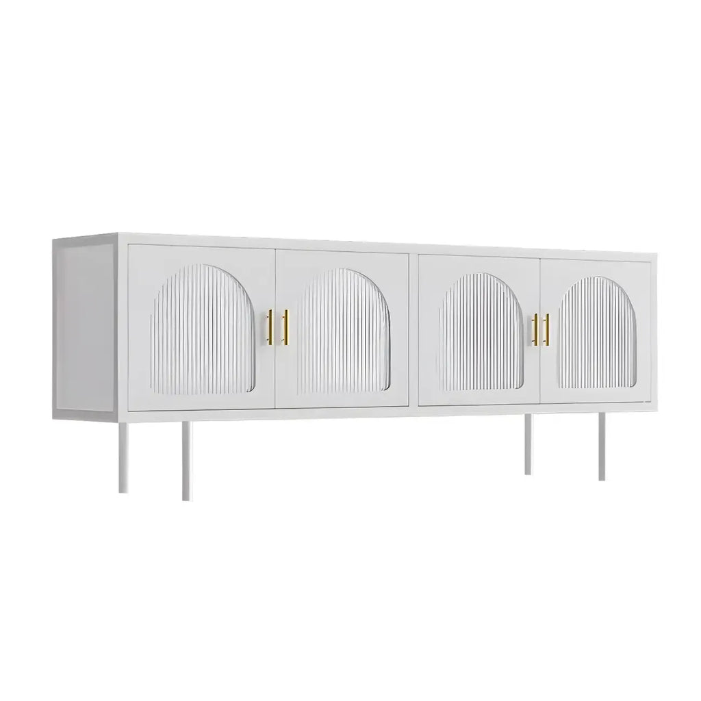 63 White Metal Arched Glass Door TV Stand with Cabinet