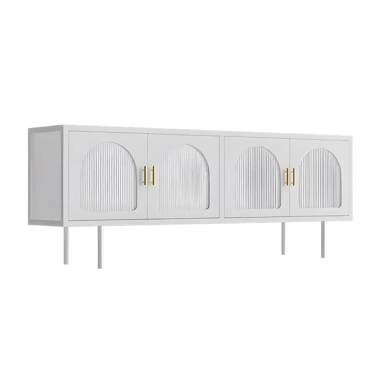 63 White Metal Arched Glass Door TV Stand with Cabinet