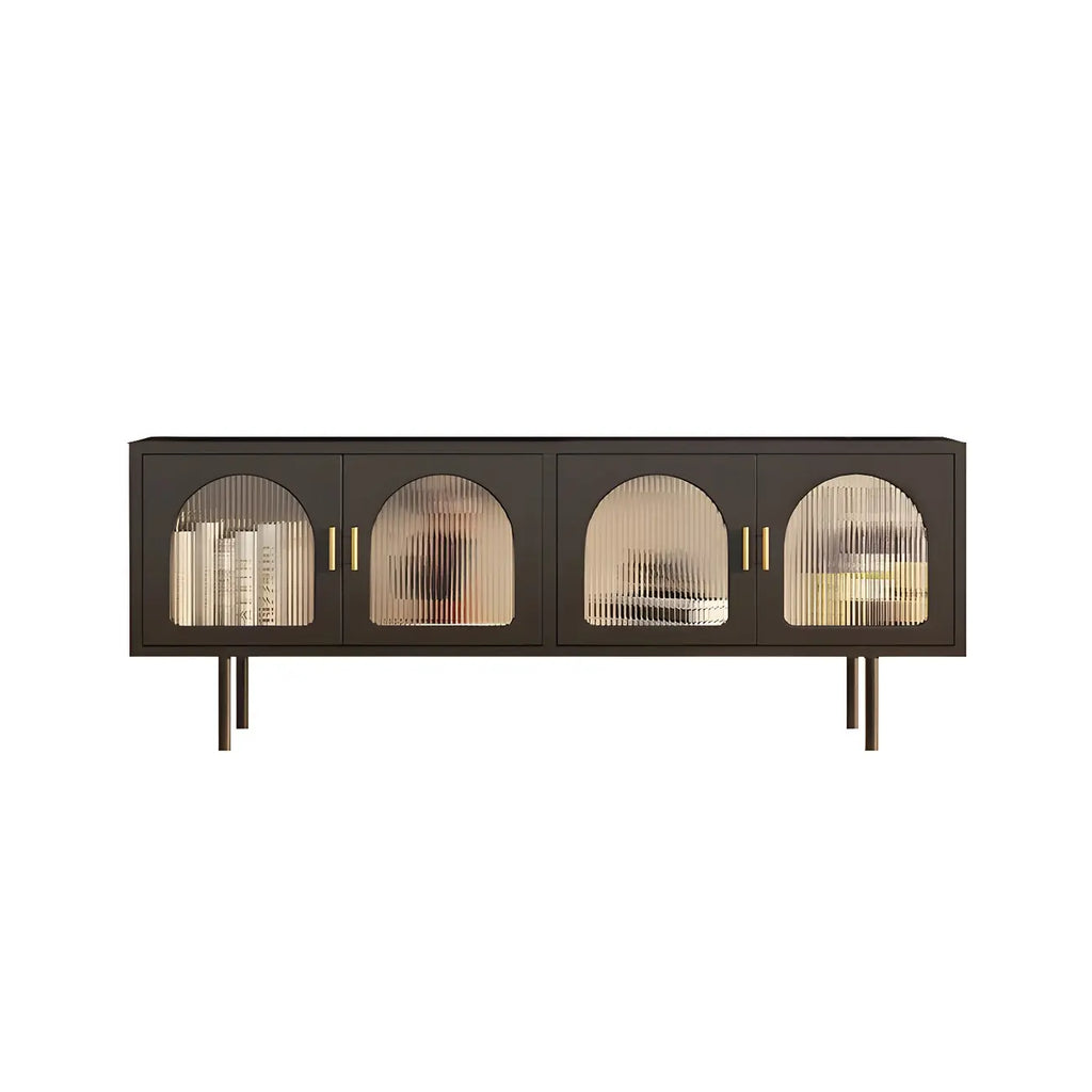 63 White Metal Arched Glass Door TV Stand with Cabinet