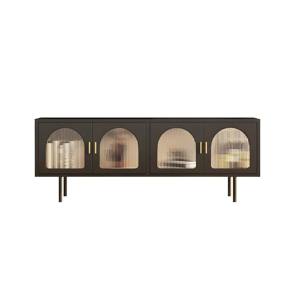 63 White Metal Arched Glass Door TV Stand with Cabinet