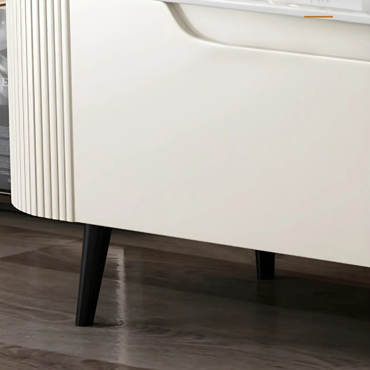 71 Beige Wood Glass Door TV Stand with Shelf & Drawers