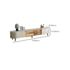 71 Beige Wood Glass Door TV Stand with Shelf & Drawers