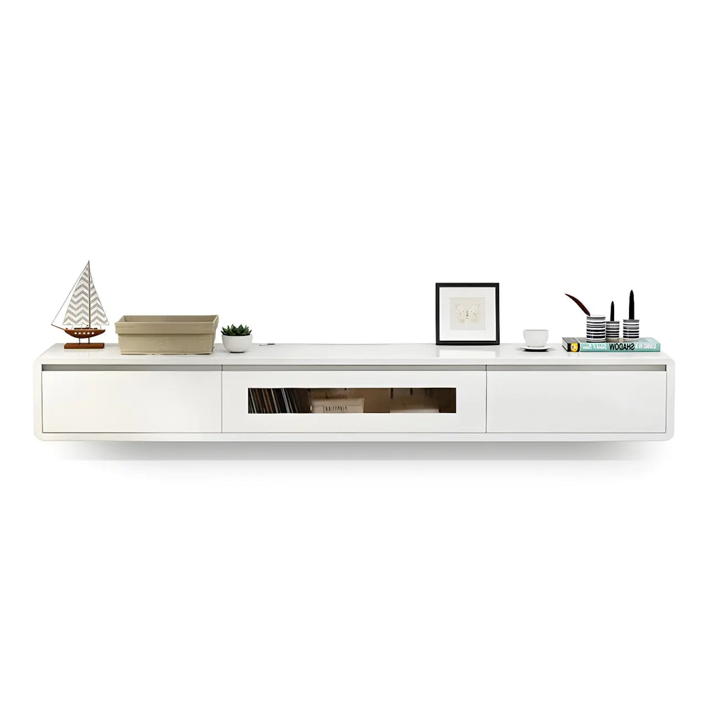 63 Natural Rubberwood Floating TV Stand with Hidden Storage