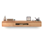 63 Natural Rubberwood Floating TV Stand with Hidden Storage