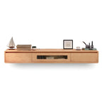 63 Natural Rubberwood Floating TV Stand with Hidden Storage