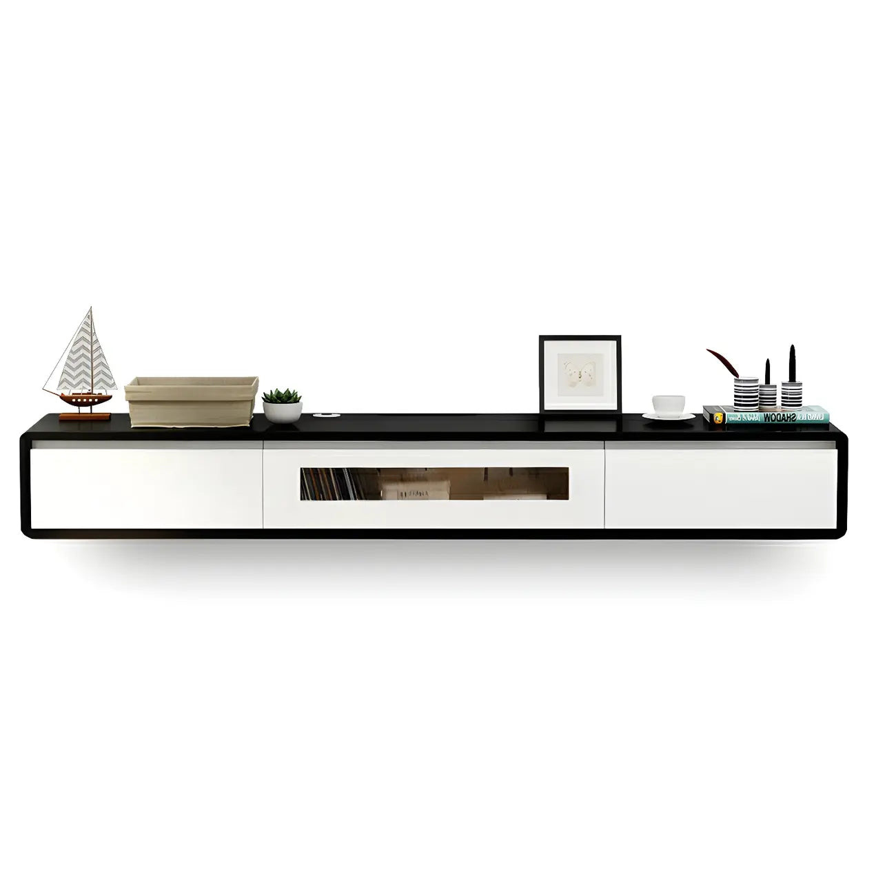 63 Natural Rubberwood Floating TV Stand with Hidden Storage