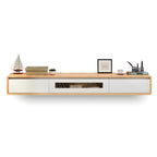 63 Natural Rubberwood Floating TV Stand with Hidden Storage