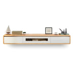 63 Natural Rubberwood Floating TV Stand with Hidden Storage